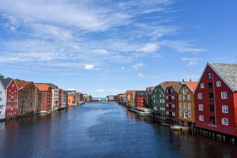 Old wooden warehouses on the Nidelva River