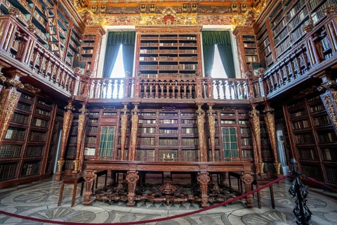 Amazing interioir of library in historic University of Coimbra