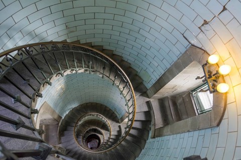 Staircase covered with opal glass tiles
