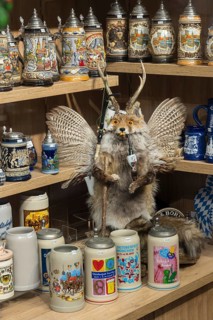 Bavarian souvenirs beer mugs and Wolpertinger