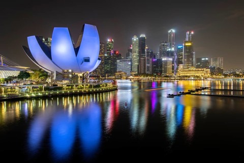 ArtScience Museum and skyline at night