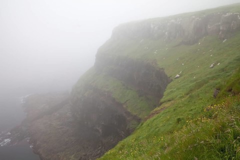 Steep coast in the fog