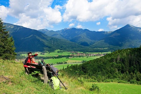 Hikers enjoy the view from alpine restaurant