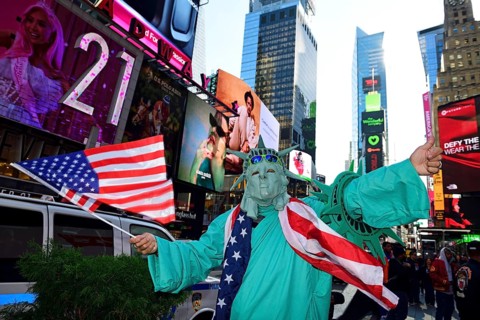 Statue of Liberty as photo object for tourists at Times Square