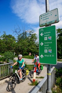Cyclists on the Inn Bridge near Woergl