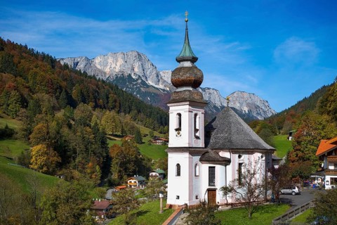 Pilgrimage church Maria Gern behind it Untersberg