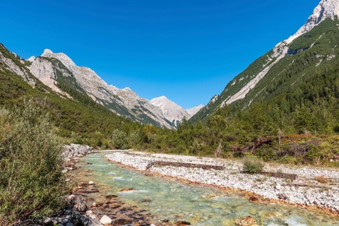 View of the Karwendel valley with mountain peaks