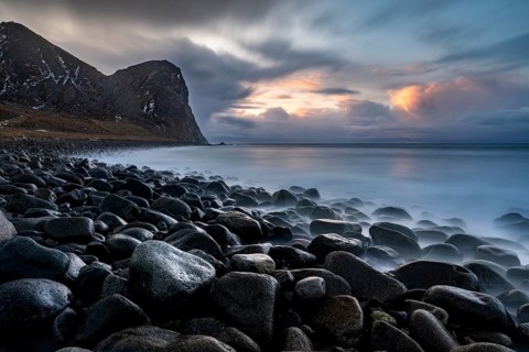 Rocky coast with surf