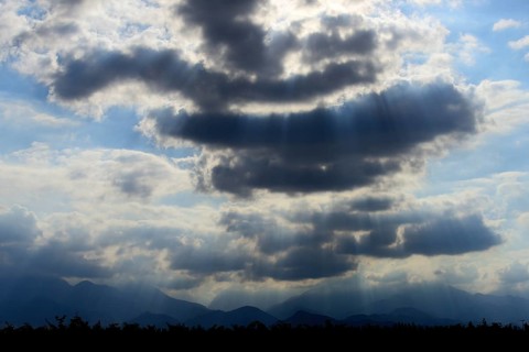 Vineyards with cloud atmosphere over the Andes main ridge
