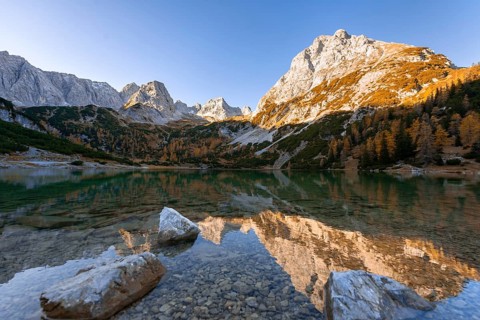Mountains are reflected in the Seebensee