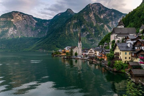 Village view Hallstatt with church