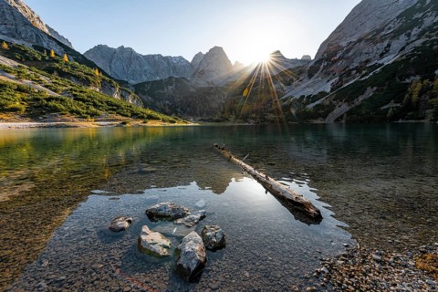 Mountains are reflected in the Seebensee