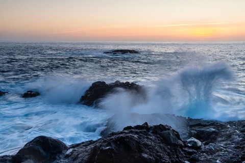Stormy Atlantic in the evening and waves on the coast near Puntagorda