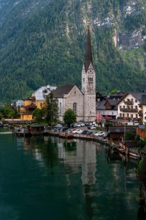 Village view Hallstatt with church