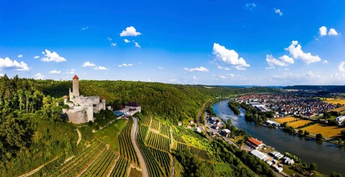 Aerial view of Hornberg Castle on the Neckar