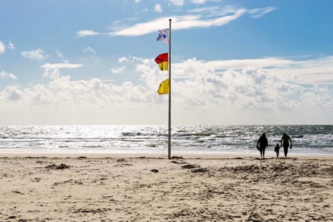 Autumnal bathing beach from the village of Nebel