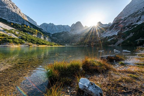 Mountains are reflected in the Seebensee