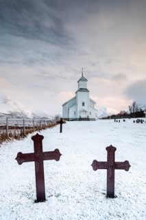 Cemetery with graves and church of Gimsoy