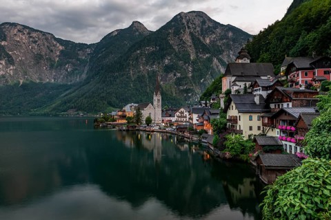 Village view Hallstatt with church