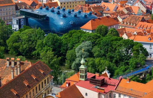 View from the Schlossberg to the Kunsthaus