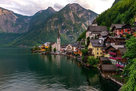 Village view Hallstatt with church