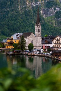 Village view Hallstatt with church