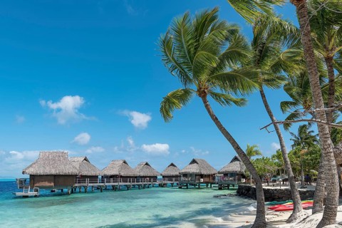 Overwater bungalows of the Maitai Hotel complex