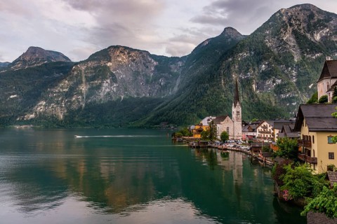 Village view Hallstatt with church