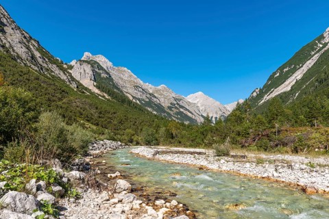 View of the Karwendel valley with mountain peaks