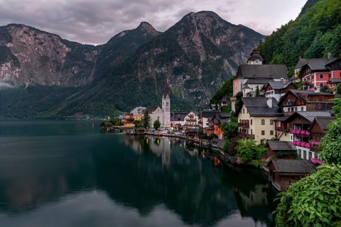 Village view Hallstatt with church