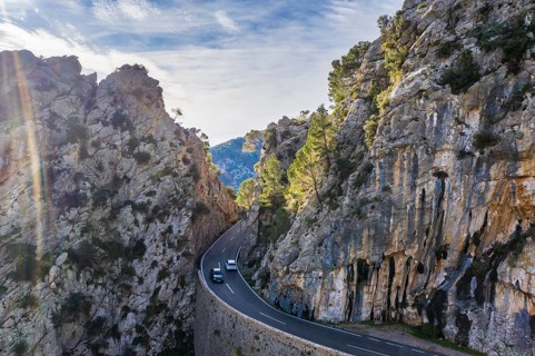 Mountain road Ma-2130 at the Coll de Sa Bataia in the Serra de Tramuntana