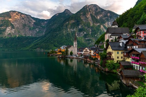 Village view Hallstatt with church