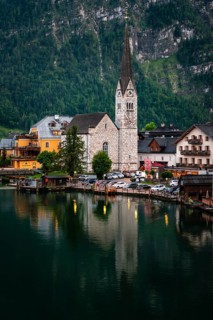 Village view Hallstatt with church