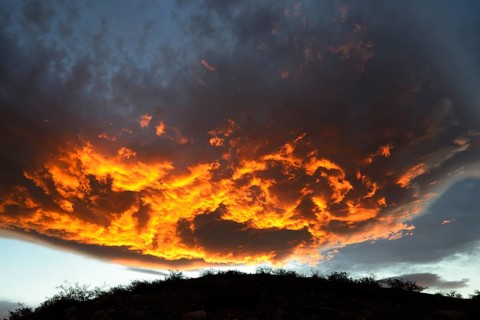 Burning clouds at sunset