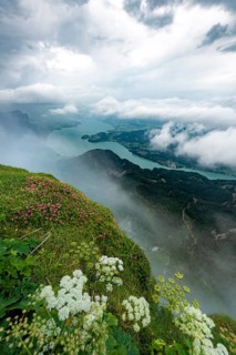 Cloud-covered lake