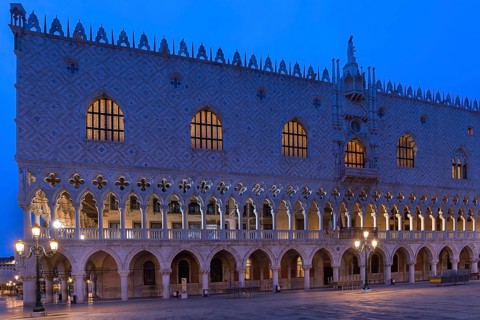 Illuminated Doge's Palace in the evening