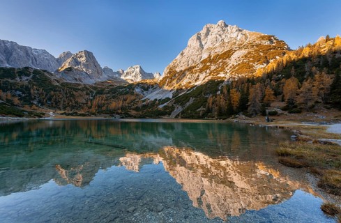 Mountains are reflected in the Seebensee