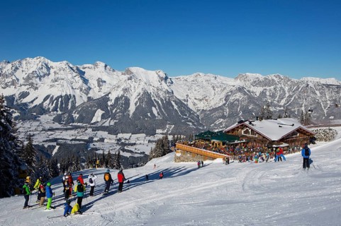 Ski area Planai with view to the Schafalm and the Dachstein massif