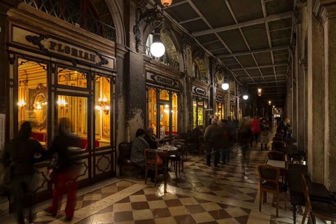 Historic Cafe Florian under the arcades of the Procuratie Nuove
