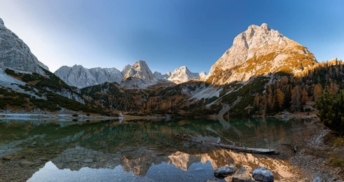 Mountains are reflected in the Seebensee