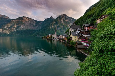 Village view Hallstatt with church