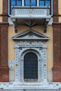 Entrance portal and balcony of the restored Renaissance palace