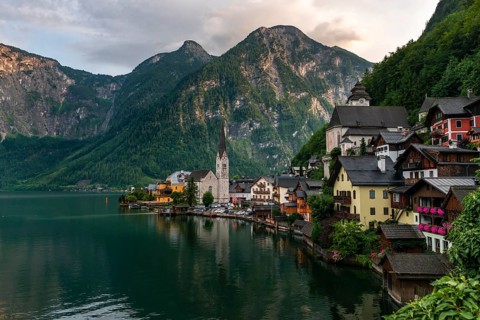 Village view Hallstatt with church