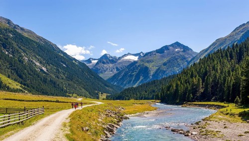 Hikers in the Krimml Ache Valley