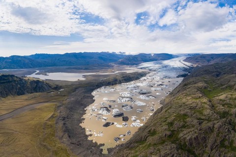 Glacial lake with icebergs