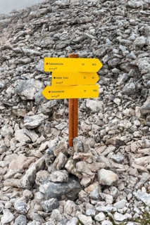 Signposts in rocky gravel