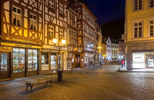 Medieval market place with half-timbered houses