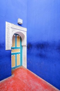 Colorful architecture in beautiful Majorelle Garden established by Yves Saint Laurent