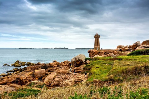 Ploumanach Mean Ruz lighthouse in pink granite coast