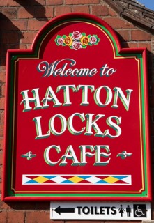 Advertising sign of the cafe in the former lockkeeper's cottage on the Grand Union Canal